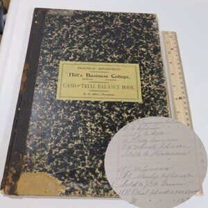 VTG Waco Texas 1900s Hill's Business College student's Cash & Trial Balance Book